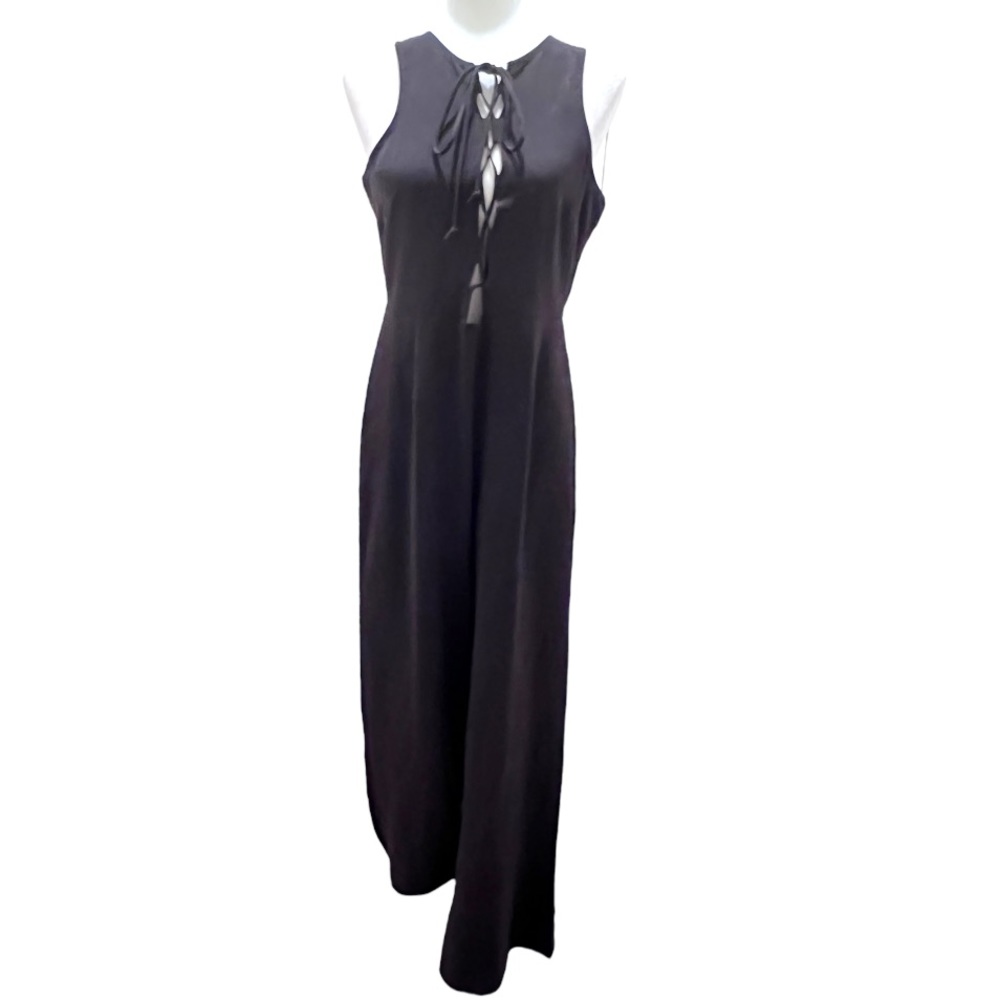 Misguided Lace Up Front Sleeveless Black Jumpsuit Size 8